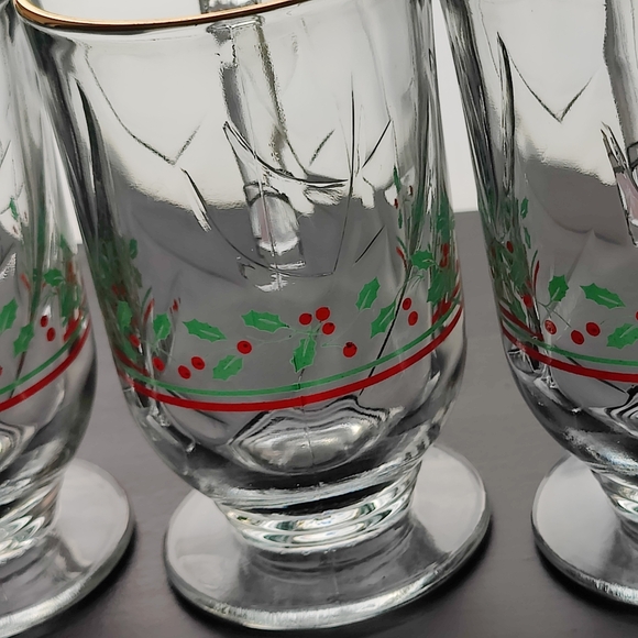 Vintage | Libbey Arby's 1987 Holly Berry glass Irish Coffee mugs with gold trim - Picture 9 of 16